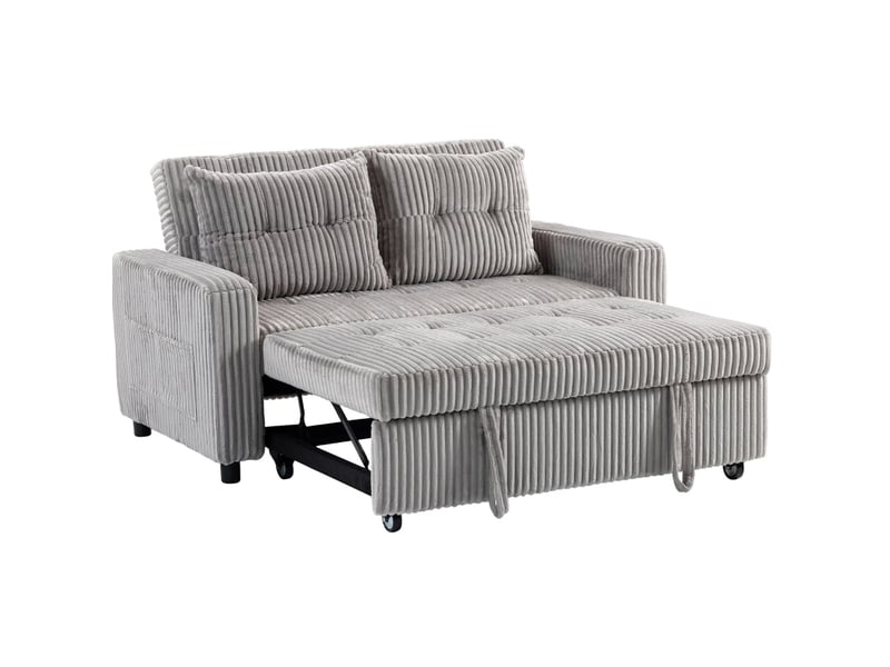  Canapé convertible 2 places 3 en 1 avec dossier réglable et poches latérales en velours côtelé gris clair  - Conforama A