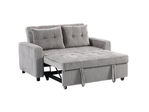 Canapé convertible 2 places 3 en 1 avec dossier réglable et poches latérales en velours côtelé gris clair