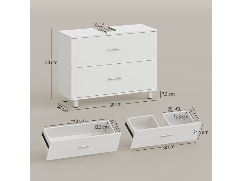  Meuble sous-évier moderne avec 2 tiroirs pour lavabo sans colonne 80x30x60 cm blanc  - Conforama E