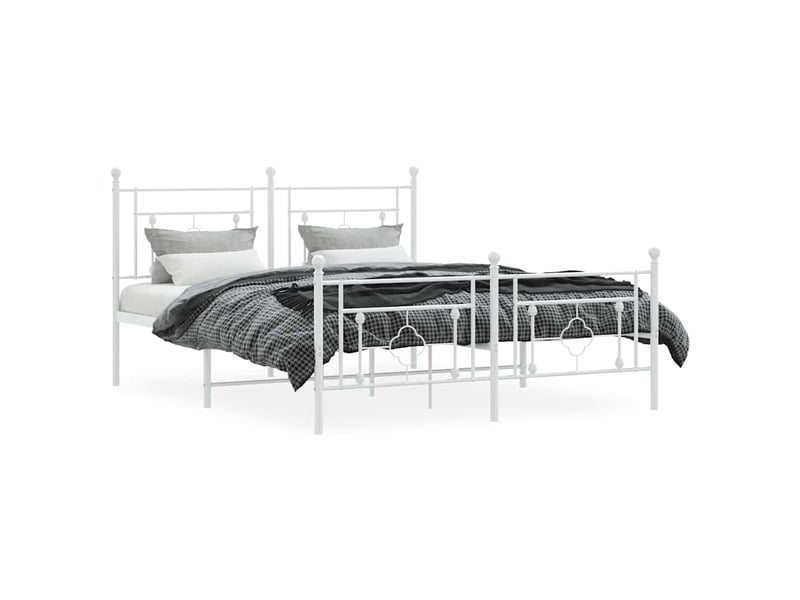  Lit double- lit adulte -  cadre de lit métal sans matelas et pied de lit blanc 150x200 cm  - Conforama D