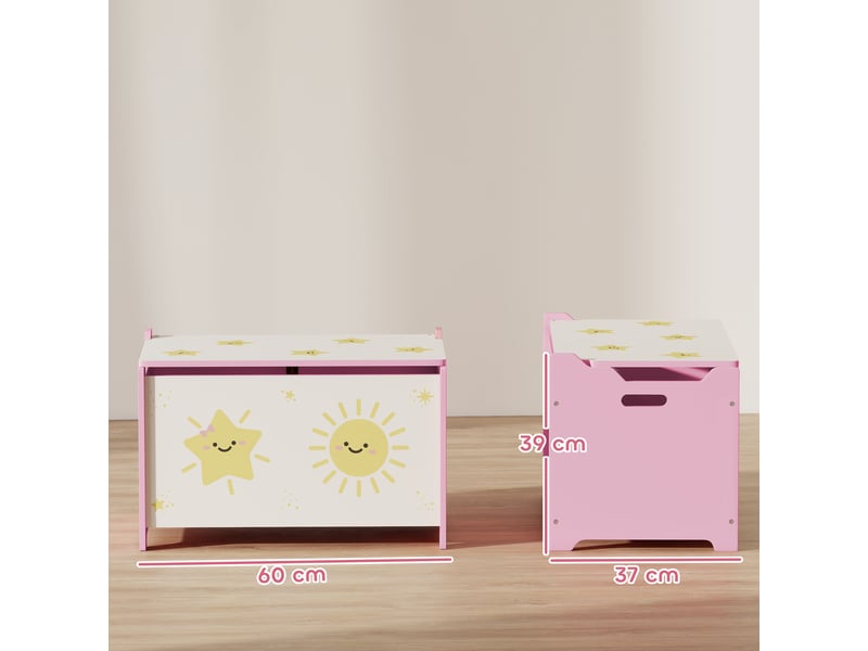  Coffre de rangement pour jouets et vêtements d'enfants avec couvercle, 60 x 37 x 39 cm, rose  - Conforama E