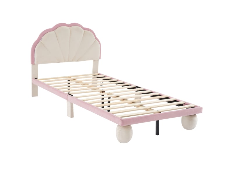  Modenvie lit enfant 90x200 cm - led multicolore, sommier inclus - sans matelas, beige et rose  - Conforama A