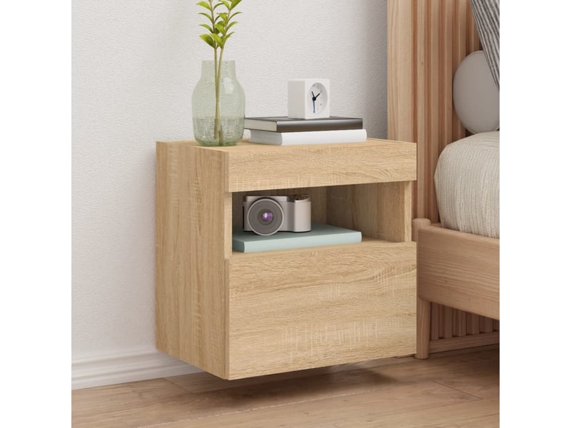 Lot de 2 meuble tv mural avec lumières led chêne sonoma 40x30x40 cm - Conforama B