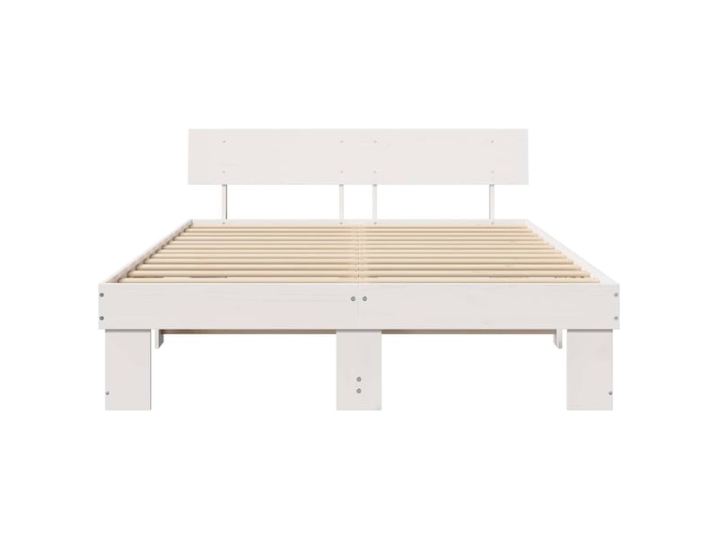  Lit double- lit adulte -  cadre de lit avec tête de lit blanc 160 x 200 cm pin massif  - Conforama D