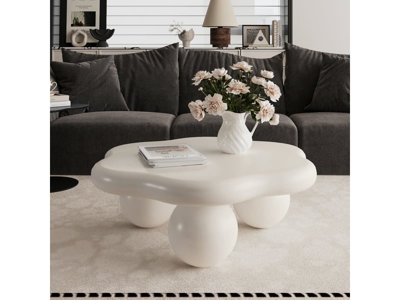  Table basse nuage 79x79 cm, blanc crème, pieds boule Fay Lum - Conforama E