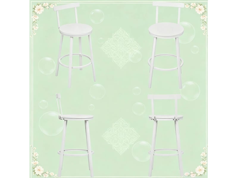 Tabouret de bar avec dossier courbé et repose-pieds, lot de 2, style moderne, en mdf et métal, blanc  - Conforama E