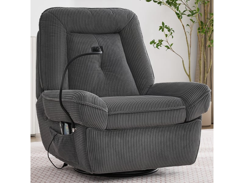 Fauteuil relax 92x91x104 cm – fauteuil 1 place pivotant 360° avec massage chauffage bascule usb – velours côtelé – gris foncé - Conforama B