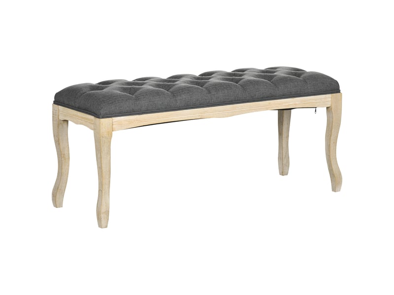  Banc banquette capitonnée style classique 110 cm bout de lit rembourrée en lin piètement bois hévéa sculpté lin gris  - Conforama B