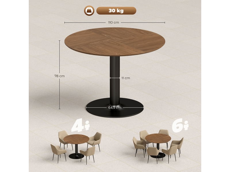 Table à manger ronde pour 6 personnes diamètre 110 cm moderne avec piètement central imitation bois brun - Conforama C