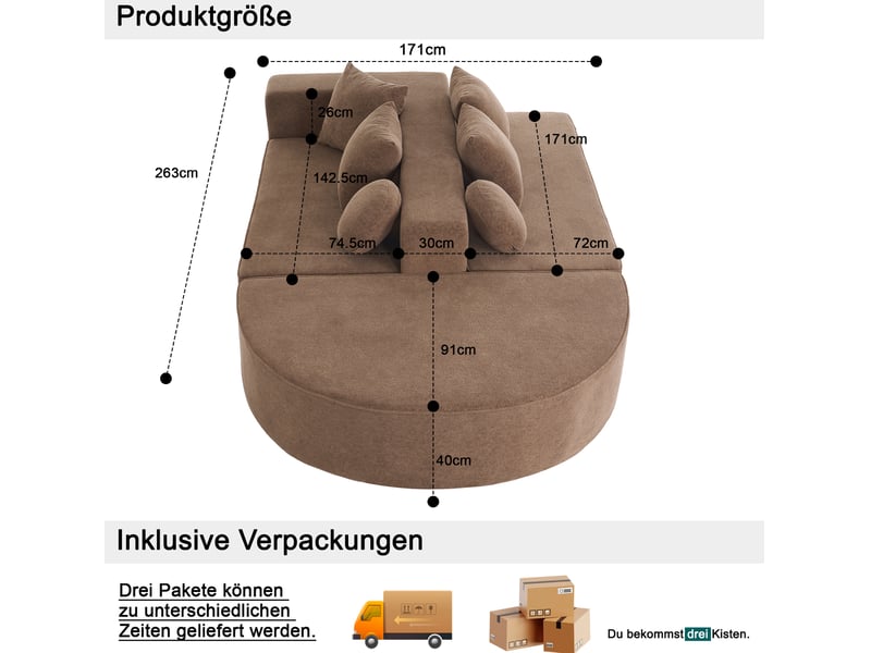Canapé modulable convertible 5 places marron en chenille - Conforama E