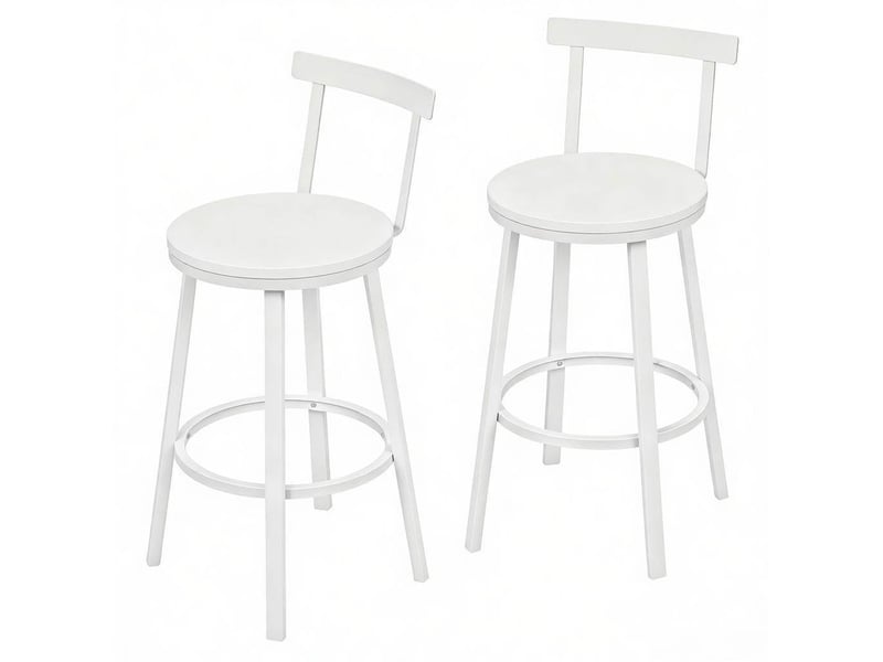  Tabourets de bar 51,5x51,5x89 cm lot de 2, avec dossier courbé, chaise de bar, structure en mdf et métal, couleur blanc  - Conforama A