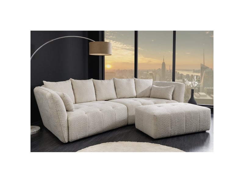  Canapé + pouf imperia blanc champagne capitonné – canapé modulable en tissu bouclette  - Conforama B