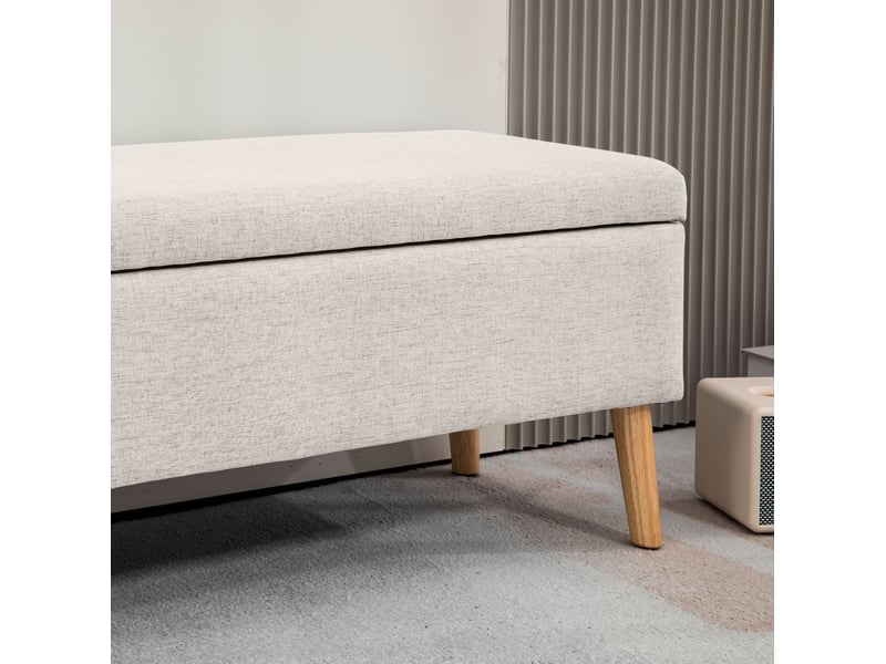  Banc coffre tcqpz 110 x 39 x 45 cm beige aspect lin avec rangement en polyester et bois d'hévéa  - Conforama D