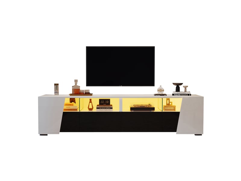  Meuble tv modenvie led 180 x 38,5 x 45 cm mdf et verre blanc et noir  - Conforama A