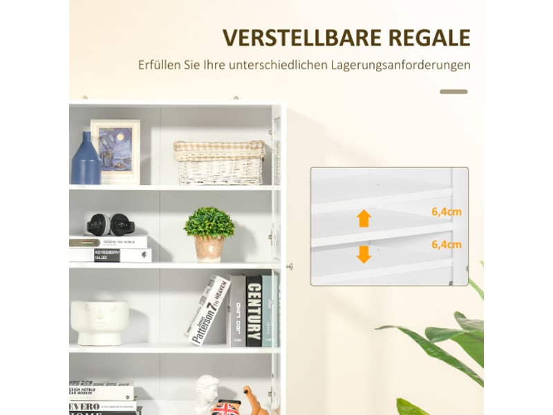 Bibliothèque haute blanche 178,5 cm, porte vitrée, 6 compartiments, salon et cuisine - Conforama E