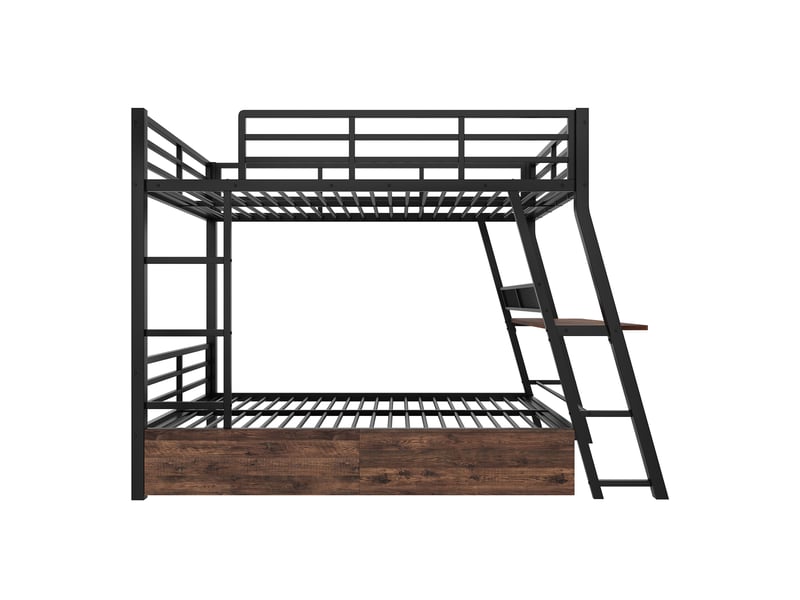  Lit superposé 140 x 200 gain de place bureau intégré tiroirs doubles led garde-corps escalier métal noir sans matelas  - Conforama E