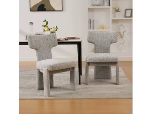 Lot de 2 chaises de salle à manger en chenille blanc et noir avec pieds en bois d'hévéa