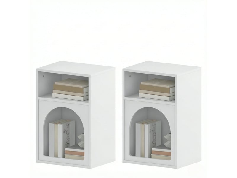  Lot de 2 chevets white design courbé moderne avec étagères ouvertes pour chambre  - Conforama A