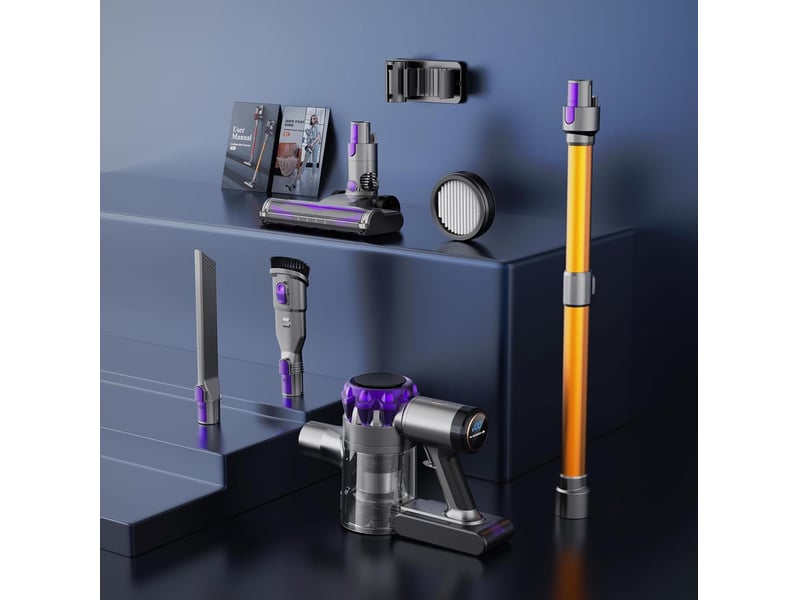  Aspirateur balai sans fil 300 w 40000 pa – violet et doré – 6 en 1 avec brosse led et filtre h10  - Conforama D