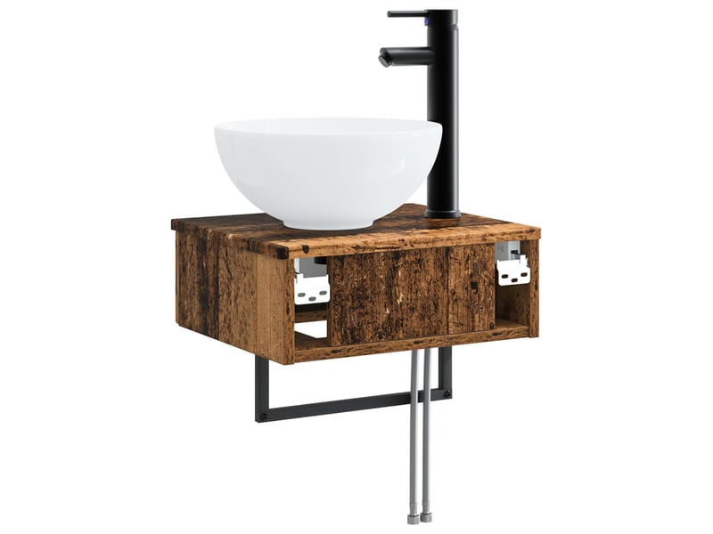 Basin de lavage mural, lavabo bois ancien 40x35x39 cm - Conforama E