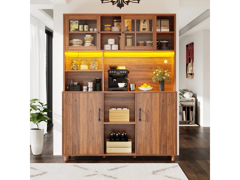  Meuble de cuisine muvano, vaisselier couleur noyer avec led, 140 × 40 × 185 cm  - Conforama D