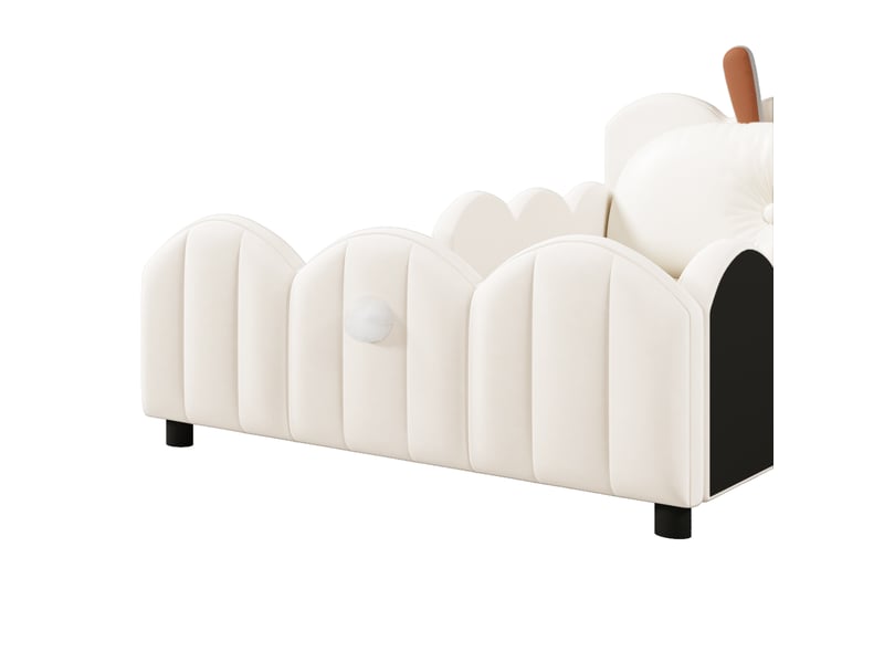  Lit enfant plateforme 90x200 cm beige rembourré avec barrières et coussin lapin  - Conforama R