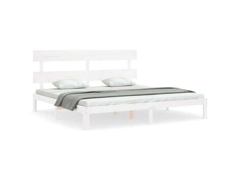  Lit double- lit adulte -  cadre de lit sans matelas blanc 200x200 cm bois massif de pin  - Conforama A