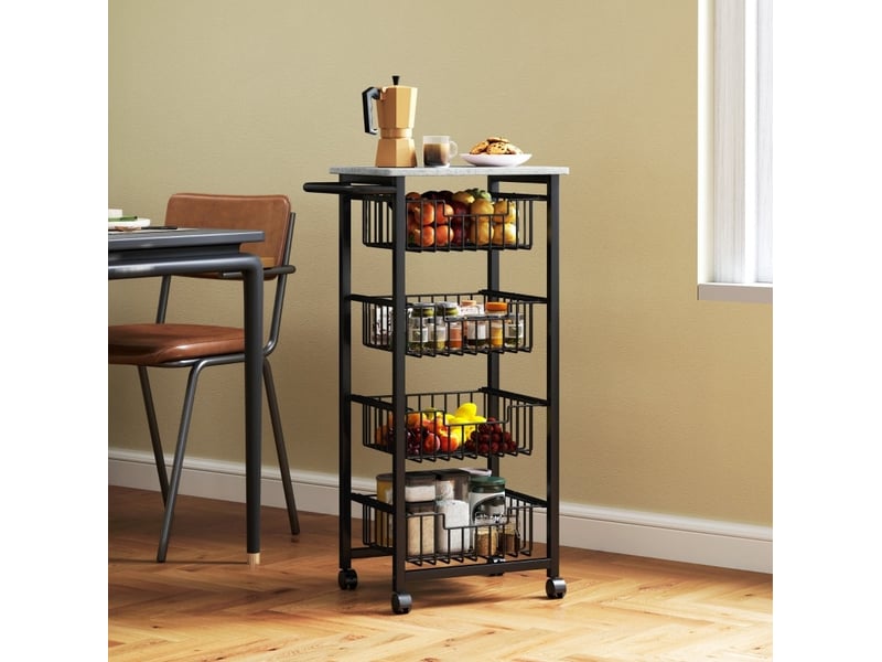 Desserte de cuisine avec 4 paniers coulissants, poignée et roulettes, pour cuisine et bar, 49,5 × 31 × 91 cm - Conforama C