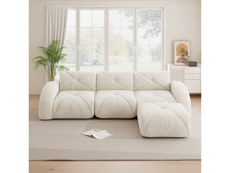  Fauteuil modulaire en l - blanc - chenille - 281x171x76 cm - confort doux - mousse haute densité  - Conforama W