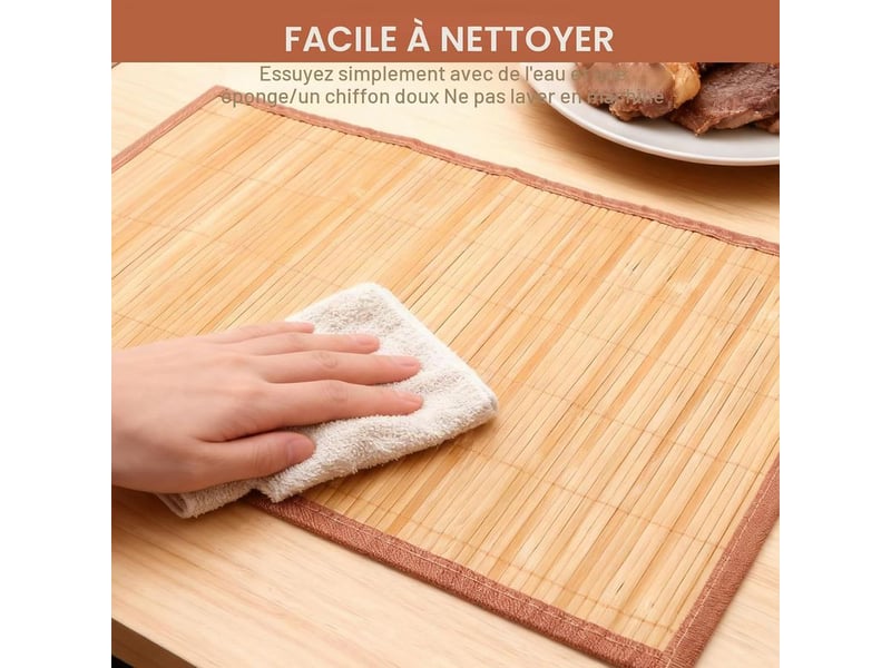  Set de table bambou – lot de 4 – résistant chaleur et lavable – enroulable – pour cuisine et salle à manger – 45x30 cm  - Conforama B