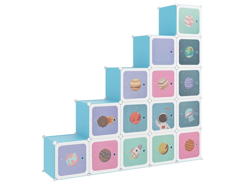  Armoire de rangement pour enfants avec 15 cubes bleu pp  - Conforama A