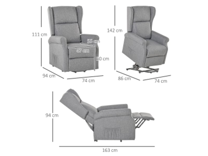  Fauteuil releveur électrique gris, grande taille jusqu'à 200 kg, inclinable à 135°, avec repose-pieds pour salon  - Conforama C