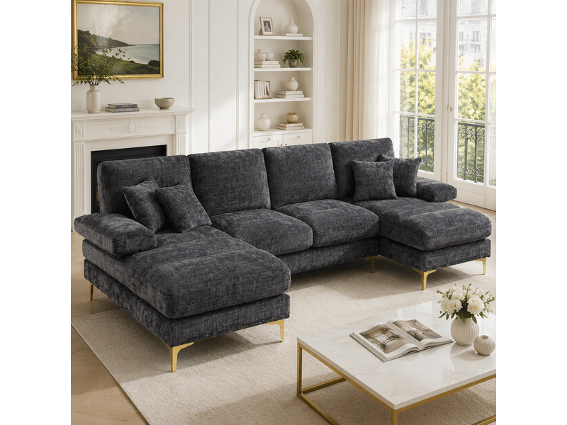 Canapé d'angle, canapé chenille – pour salon, pour appartement, en chenille, forme u - Conforama C