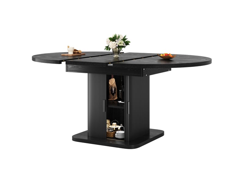 Table à manger ovale extensible 110-149,8 cm avec rangement en mdf, noir mat - Conforama A