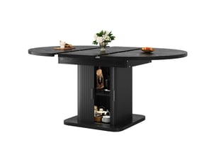 Table à manger ovale extensible 110-149,8 cm avec rangement en mdf, noir mat