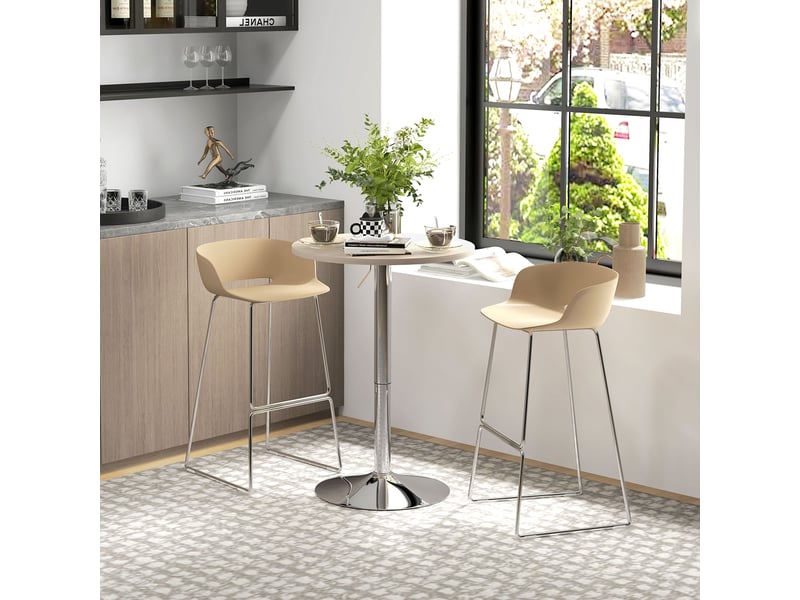  Table de bar ronde table haute cuisine réglable en hauteur 69-91 cm plateau pivotante à 360° naturel et gris  - Conforama C