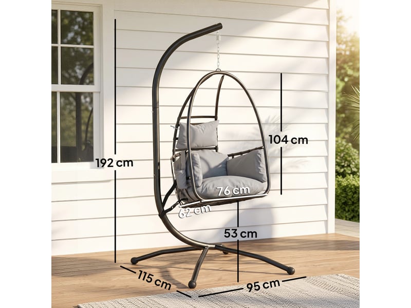  Chaise suspendue type œuf, structure acier base x, coussin 16 cm amovible, hauteur reglable, pliable 12 cm, 120 kg  - Conforama C