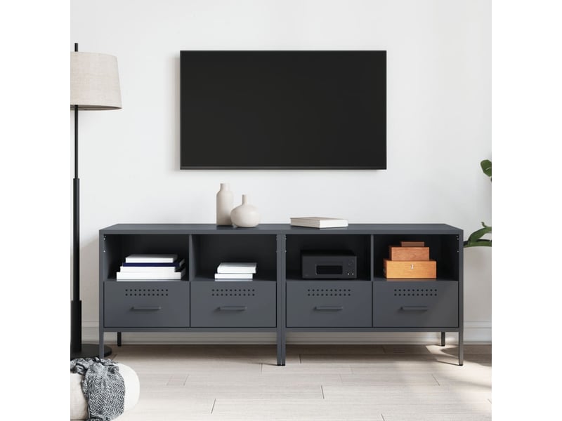  Lot de 2 meuble tv bas salon anthracite 68x39x50,5 cm acier shl41407  - Conforama C
