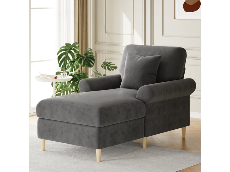  Fauteuil relax 1 place inclinable en velours gris avec coussin  - Conforama E