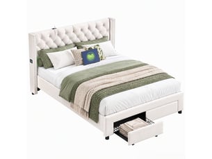 Lit coffre 140x190 cm LYCHOEEY coloris beige