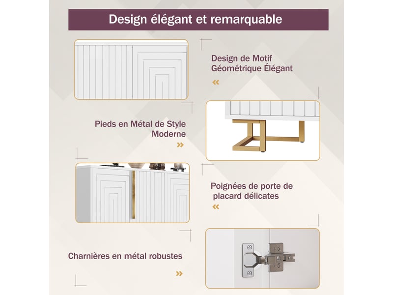  Buffet 2 portes et 4 compartiments de rangement pour salle à manger en mdf 152×40×75 cm blanc  - Conforama C