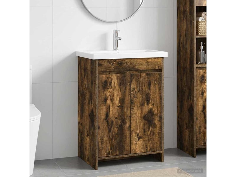  Ensemble de mobilier de salle de bain chêne fumé shl5747  - Conforama B