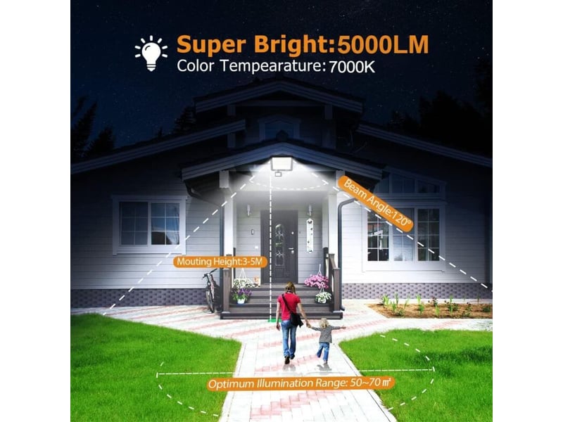 50w projecteur led extérieur détecteur mouvement ip66 5000lm 6500k pour jardin - rw - Conforama C