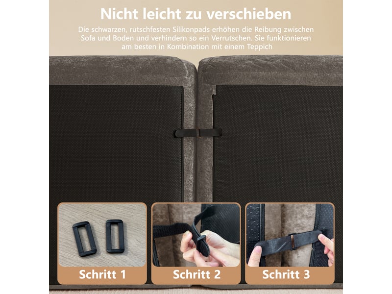 Canapé modulable 3 places en forme de u, revêtement chenille couleur taupe, design sans cadre pour salon moderne et élégant - Conforama E