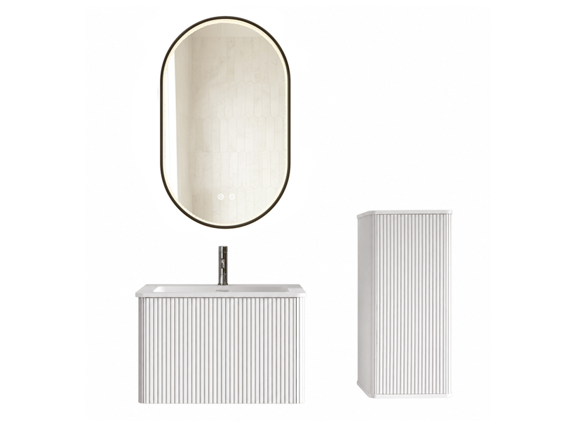 Ensemble meuble sous vasque suspendu avec colonne et miroir led antibuée réglable pour salle de bain blanc 61 cm - Conforama A