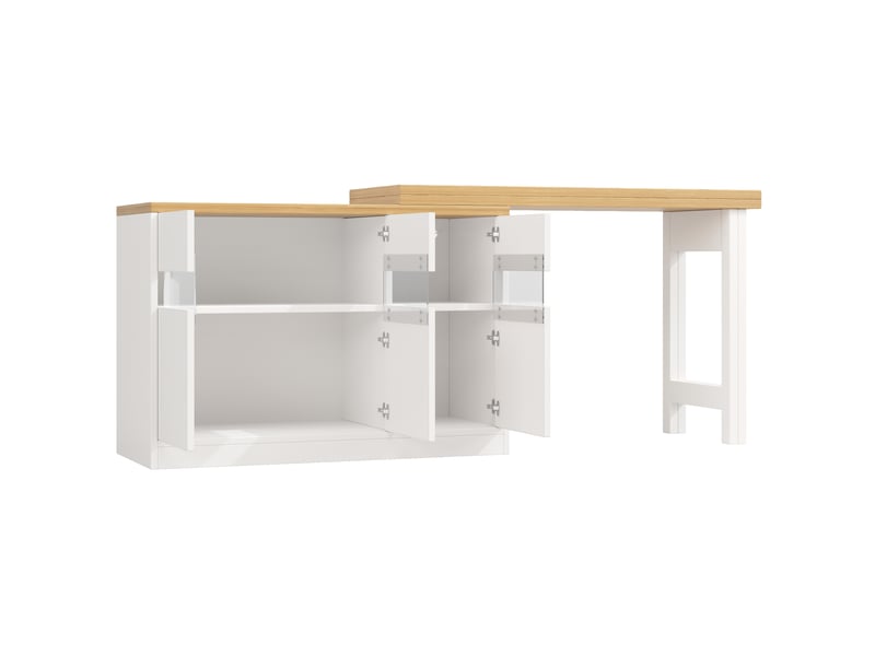 Îlot de cuisine extensible 120-180 cm led, pivotante 360°, avec rangements, mdf, blancnaturel  - Conforama D