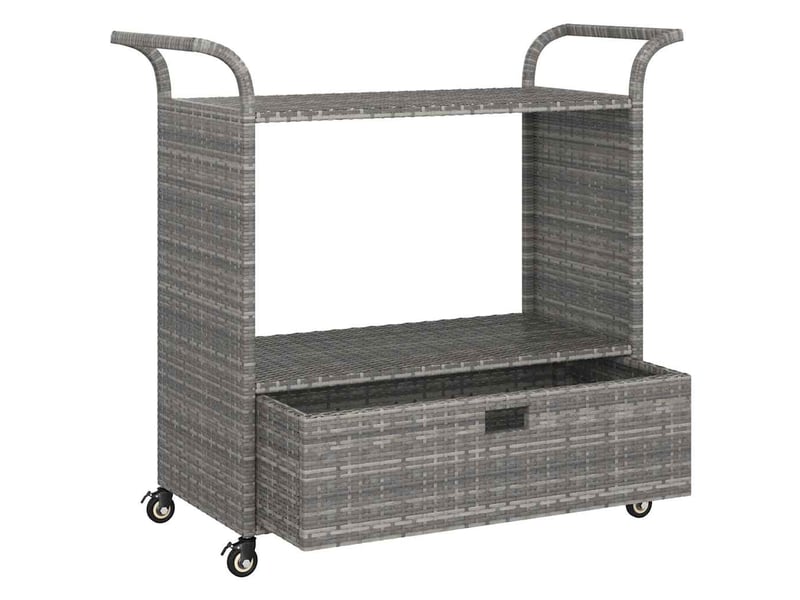  Chariot de service, chariot de bar avec tiroir gris 100x45x97 cm résine tressée  - Conforama D