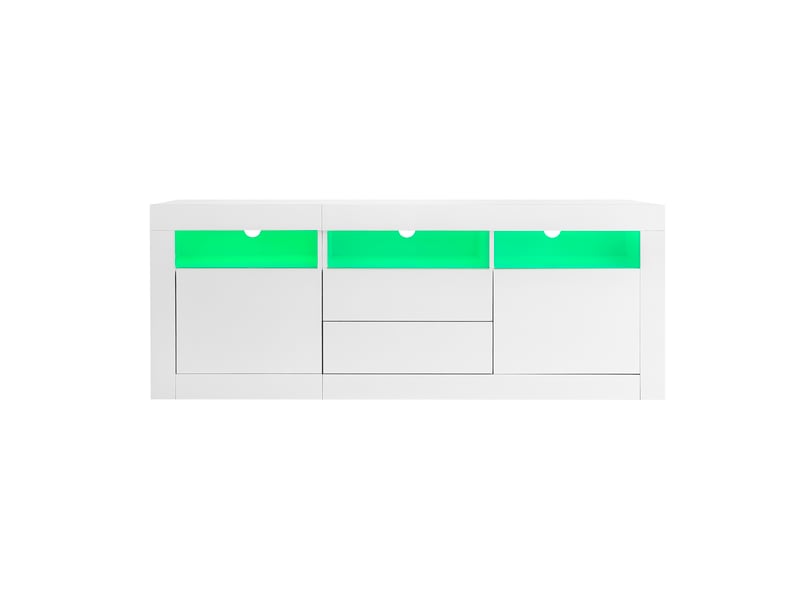  Meuble tv blanc brillant 160cm - leds synchronisées musique + app control - gestion câbles intégrée - tiroirs poussoir sans poignée  - Conforama R