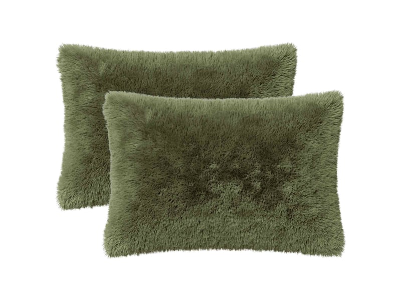 Lot de 2 coussins avec oreiller, coussins décoratifs heerlen vert fleece pv cf50636 - Conforama A