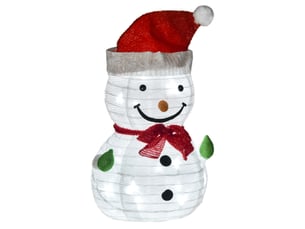Bonhomme de neige décoratif pour l'extérieur. Décoration lumineuse de noël avec led, 30 cm x 30 cm x 51 cm, rouge et blanc.